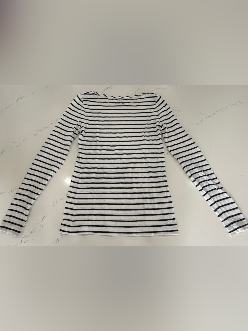 J. Crew Navy & White Striped Long-Sleeve Boatneck Top